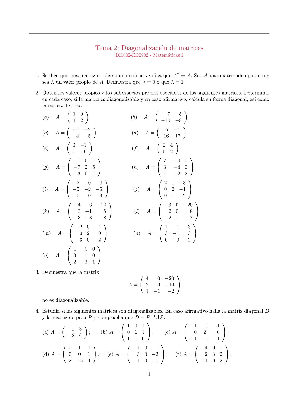 Tema2 20212022, Diagonalización, Ejercicios Extra Para Práctica - Tema ...