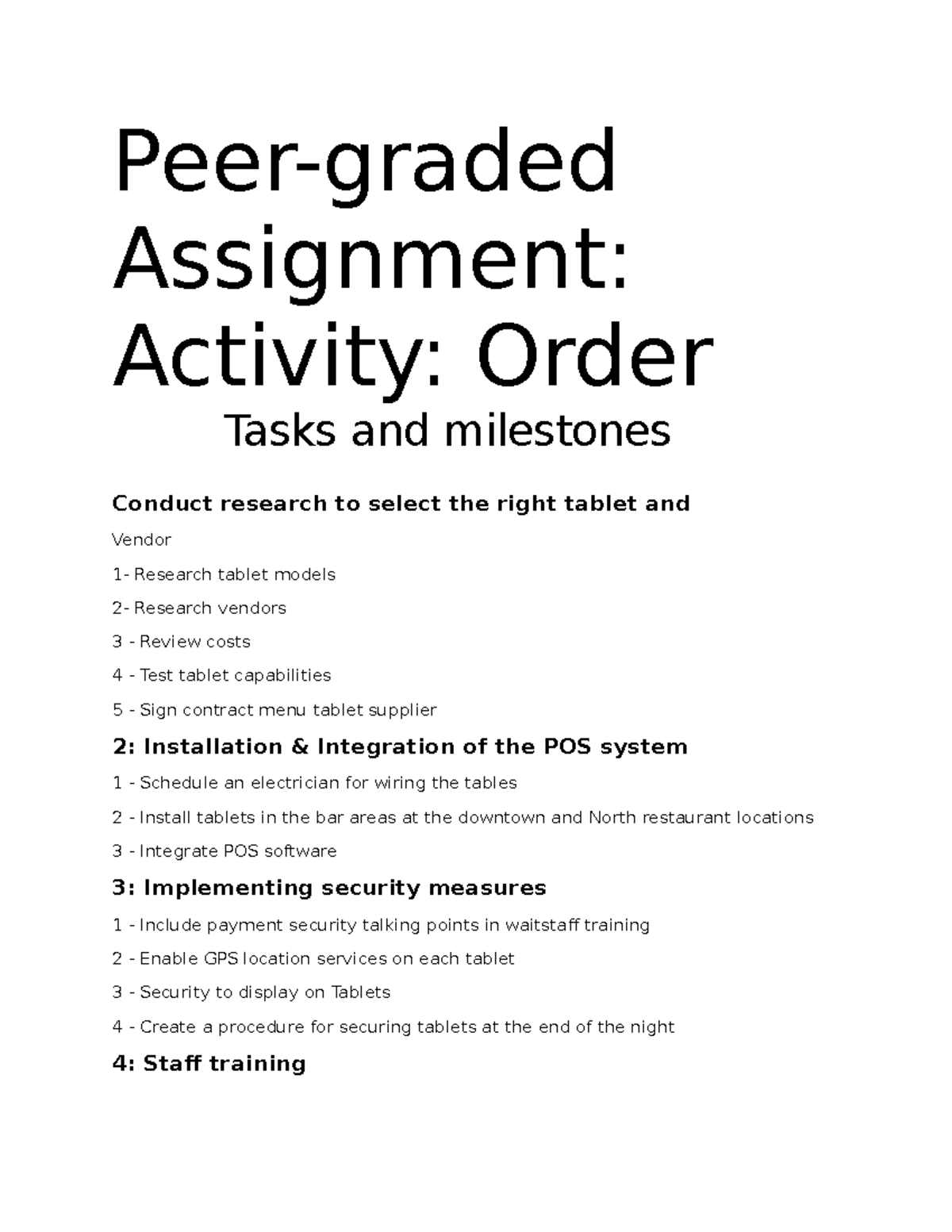 project planning putting it all together peer graded assignment