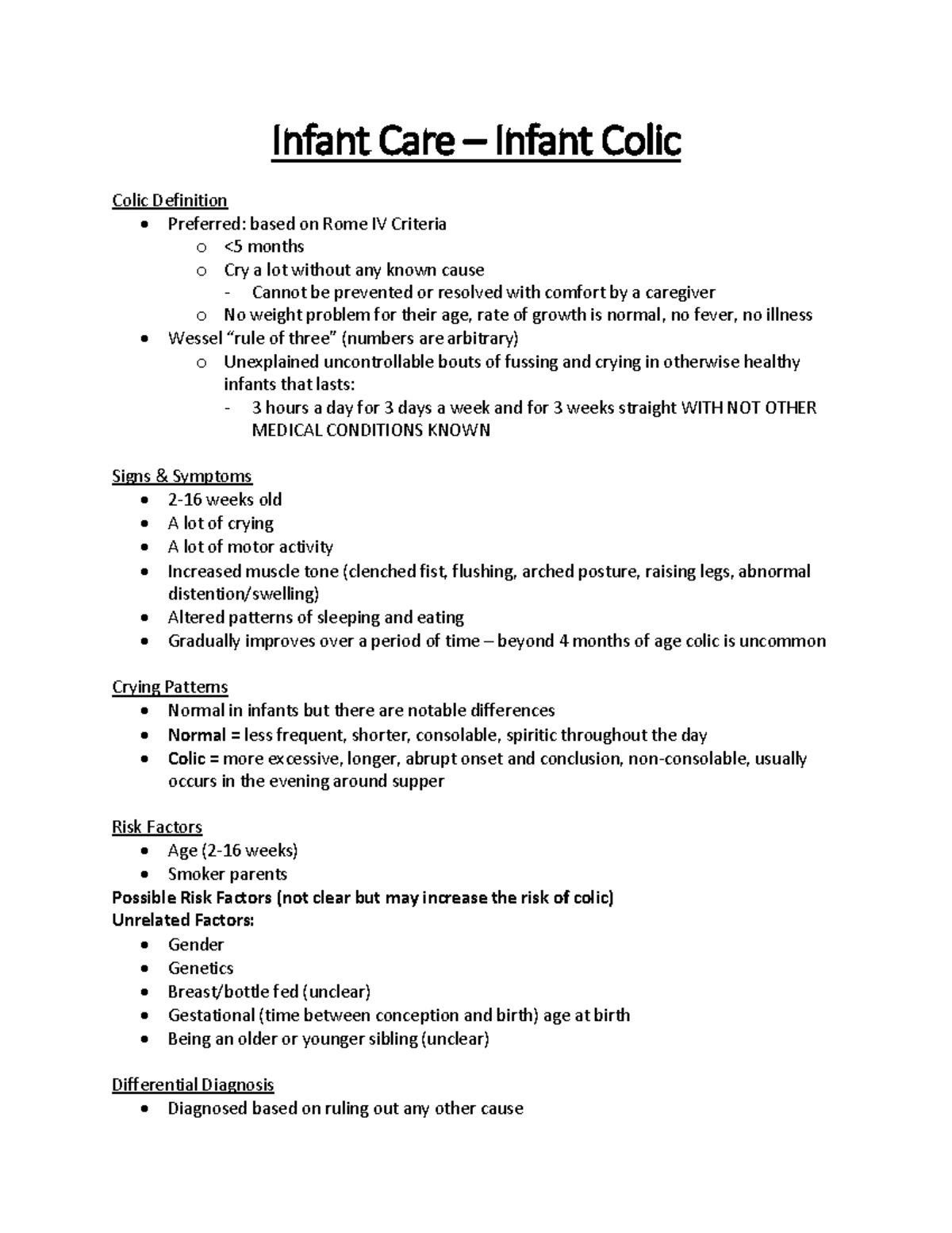 Infant Colic Lecture Notes Infant Care Infant Colic Colic