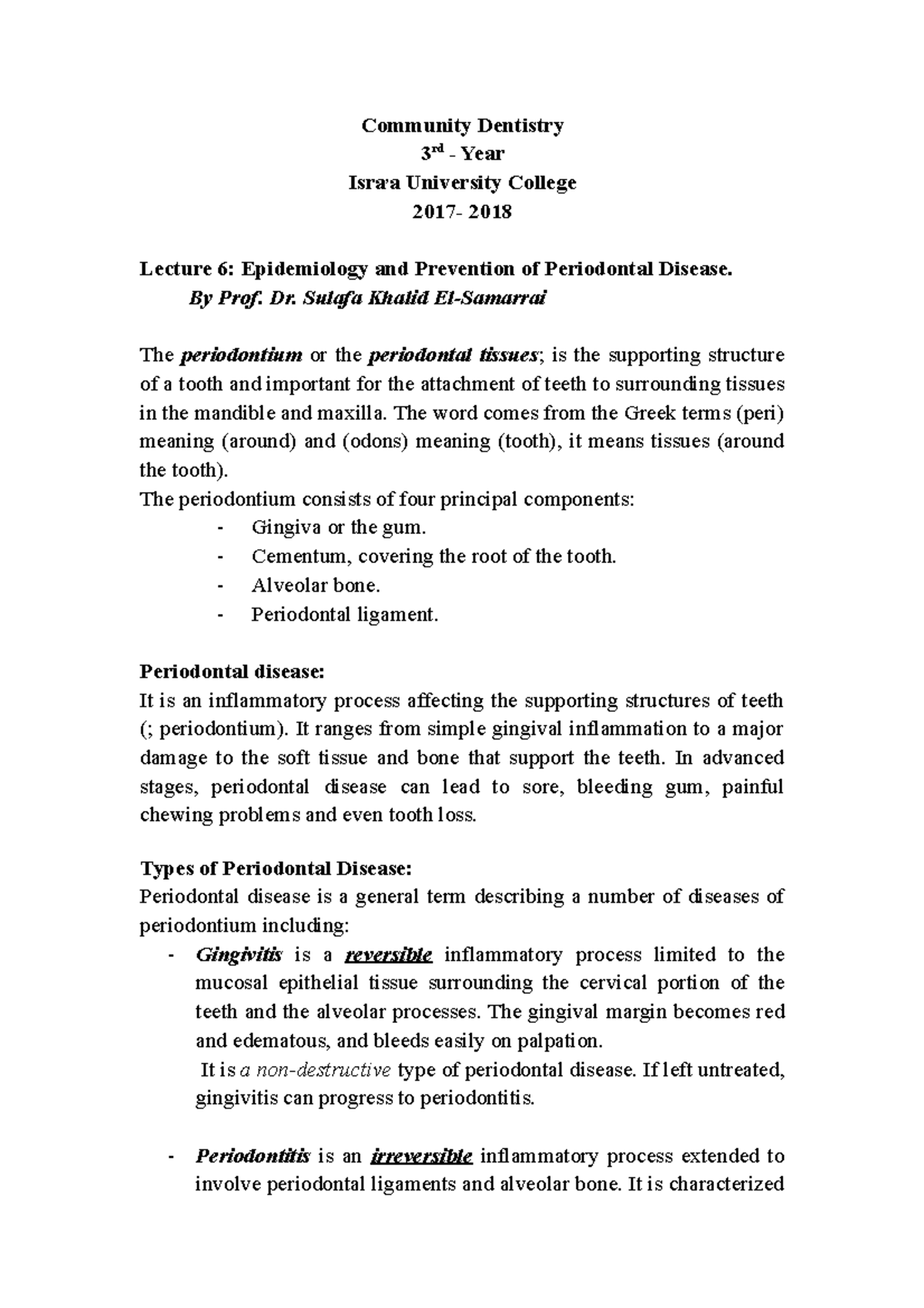 lec perodontal disease Community Dentistry 3 rd Year Isra,a