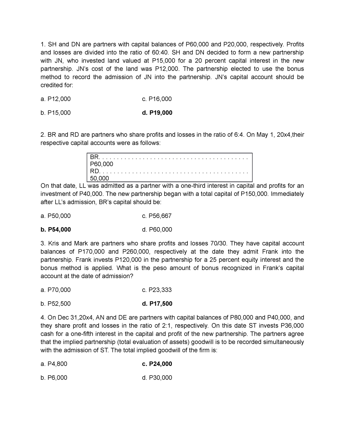 372277887-Partnership-Dissolution - SH and DN are partners with capital ...