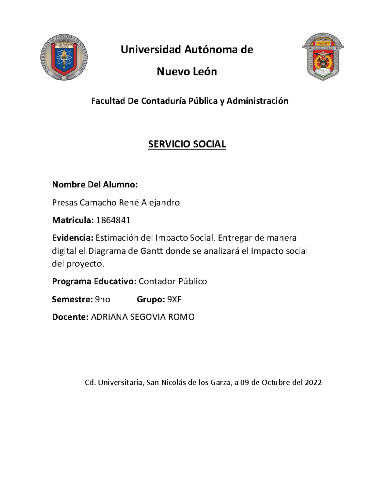 EV4 Servicio Social Diagrama DE Gantt Presas Camacho RENE Alejandro
