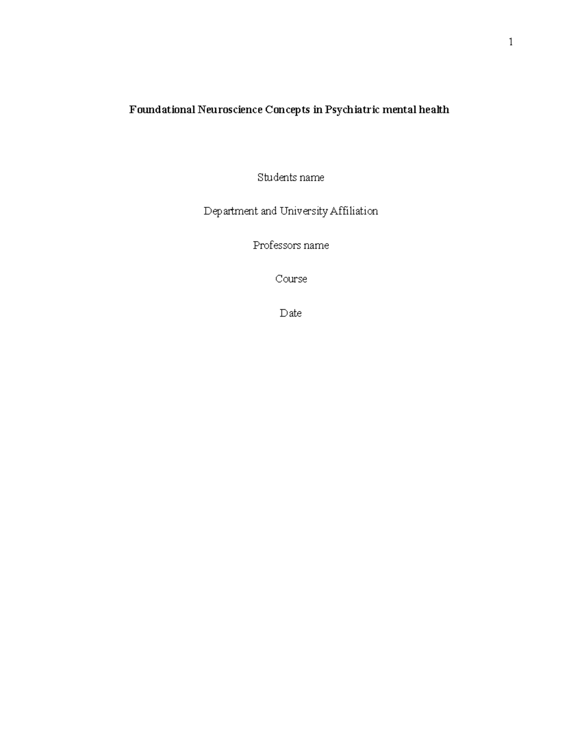 Foundational Neuroscience Concepts in Psychiatric mental health in ...