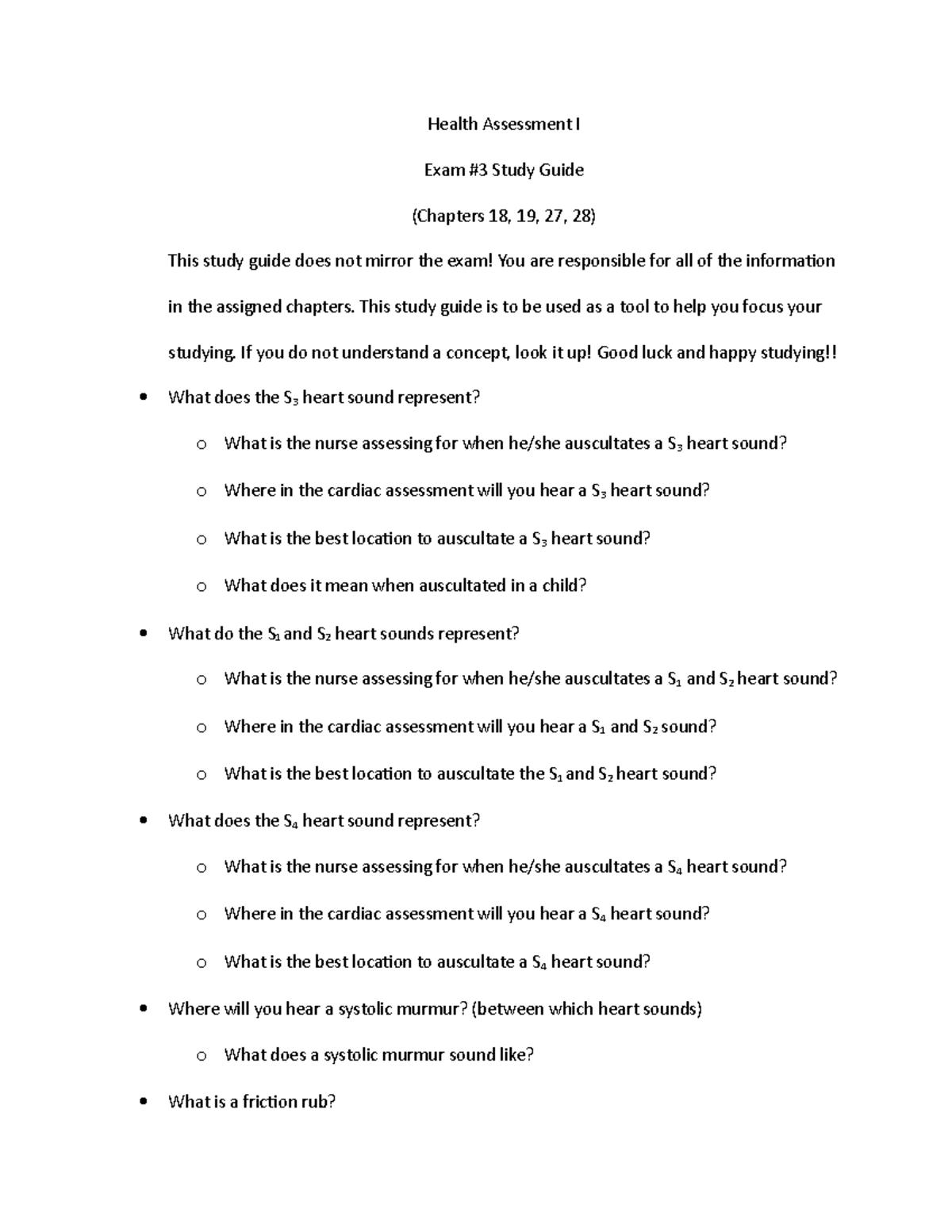 Health assessment study guide Health Assessment I Exam Study Guide