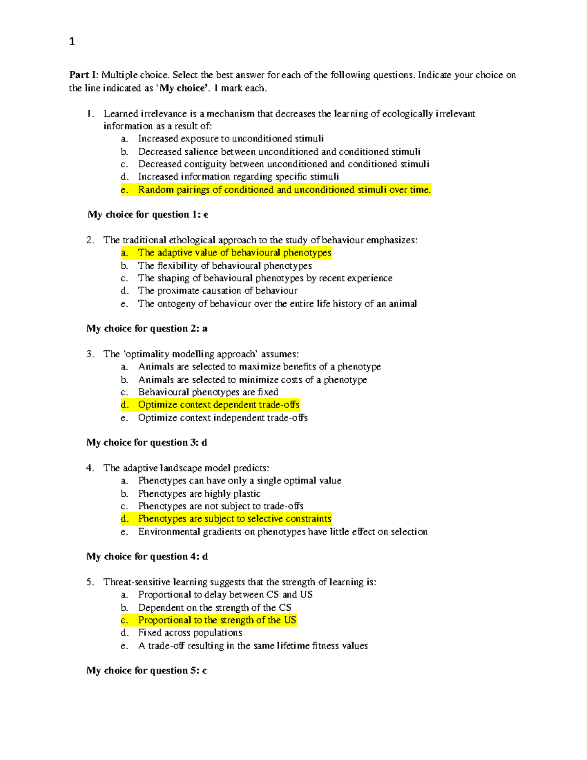 B354 Practice Midterm - Part I : Multiple Choice. Select The Best ...