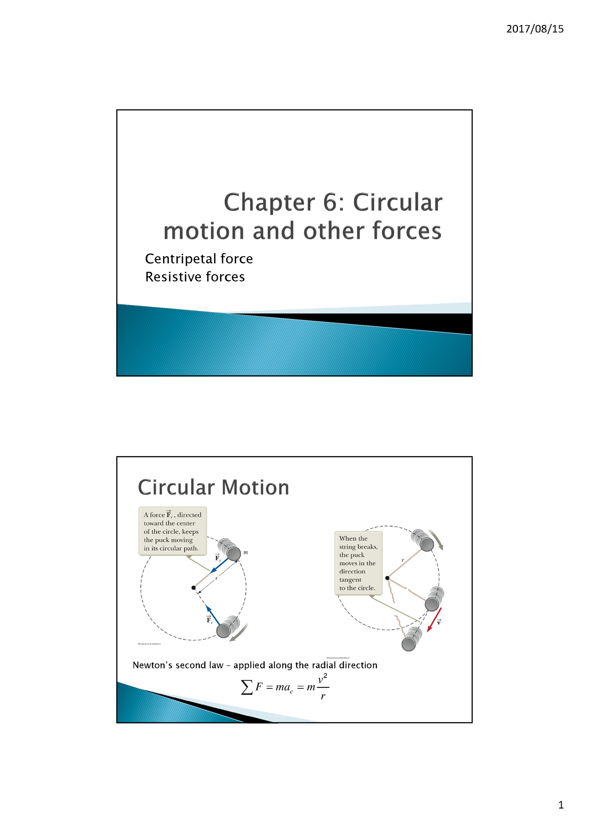 Chapter 6 - Circular Motion NOTES UNIVERSITY OF PRETORIA - 2 C V F Ma ...