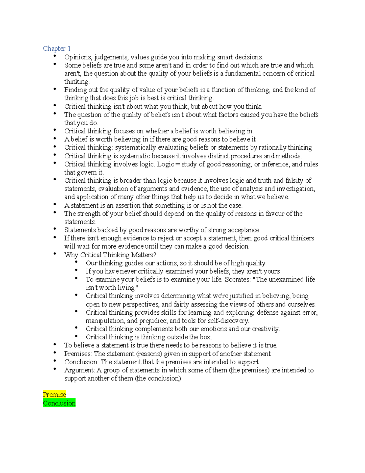 Critical Reasoning textbook notes (help with participation and weekly ...