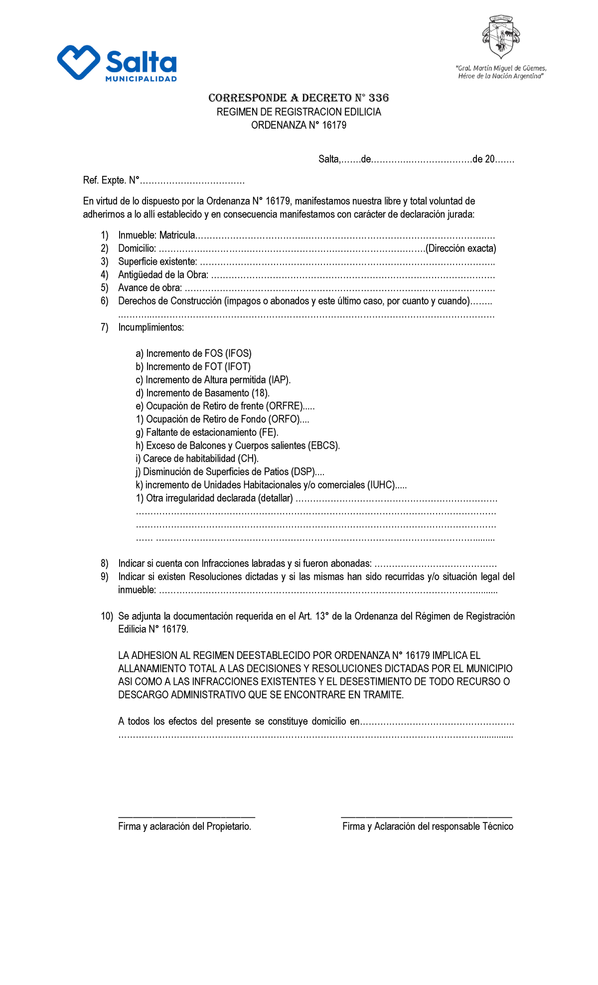 Formulario-ORD - YA VA - CORRESPONDE A DECRETO N° 336 REGIMEN DE ...