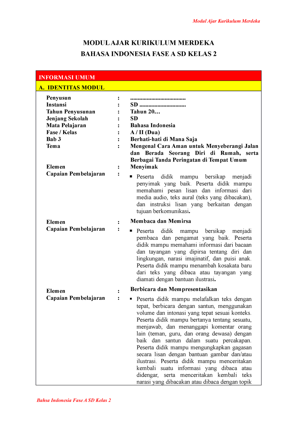 Modul Ajar Kelas 2 Bab 3 - Rpp - MODUL AJAR KURIKULUM MERDEKA BAHASA ...