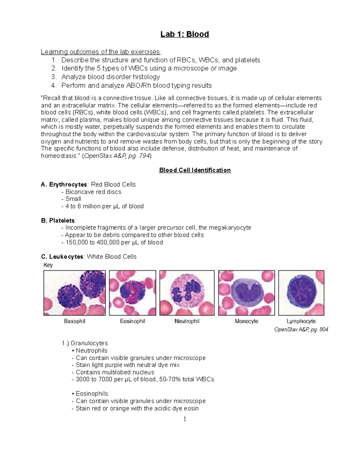 AP2 Lab 1 Blood Lab SP21final - Lab 1: Blood Learning outcomes of the ...