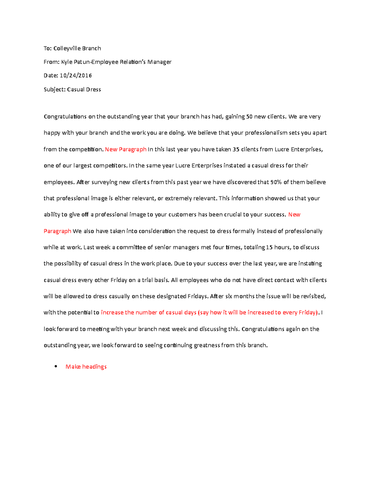 Bad news memo peer edit Contains Questions and Answers. To