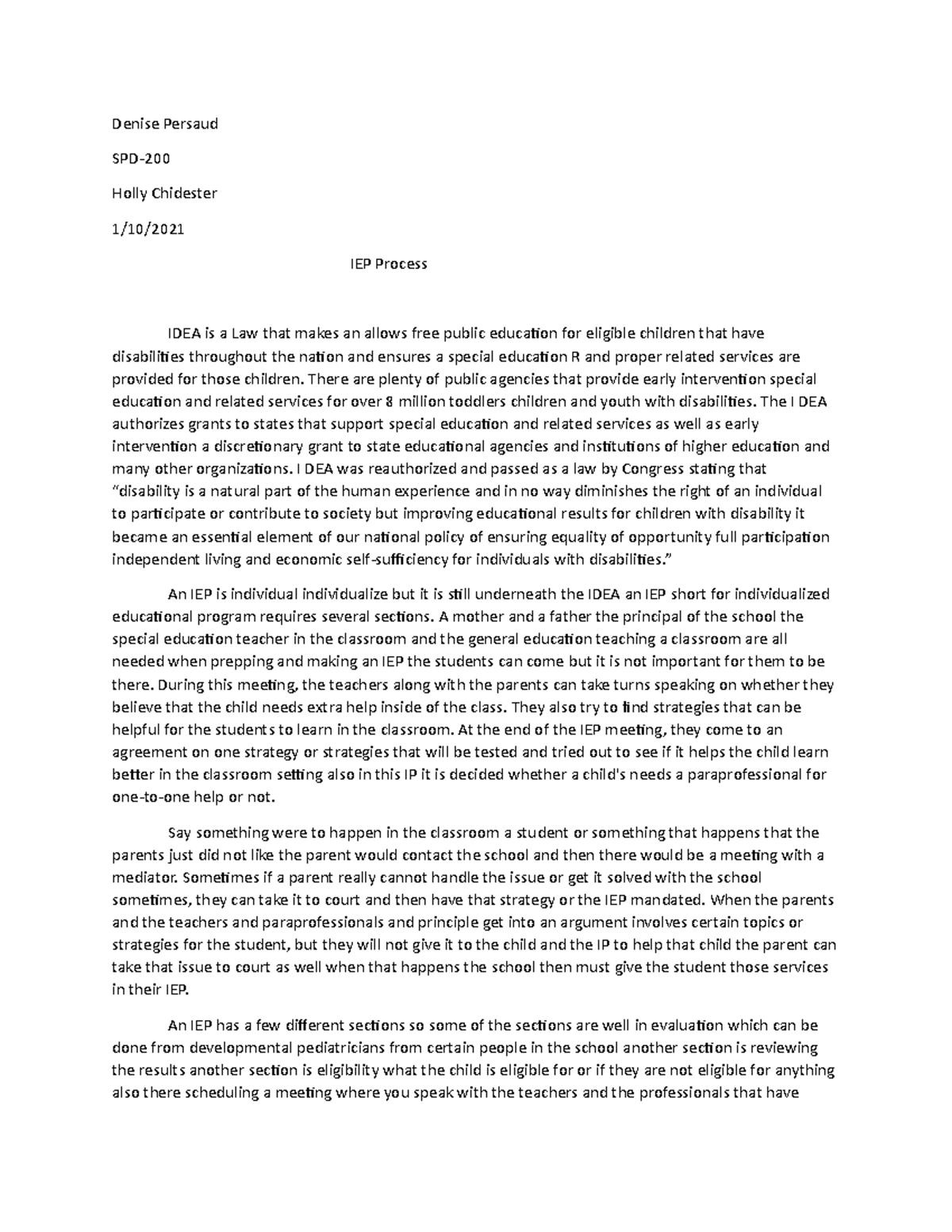 Spd200 Week 1 Iep - Iep - Denise Persaud Spd- Holly Chidester 1 10  Iep 