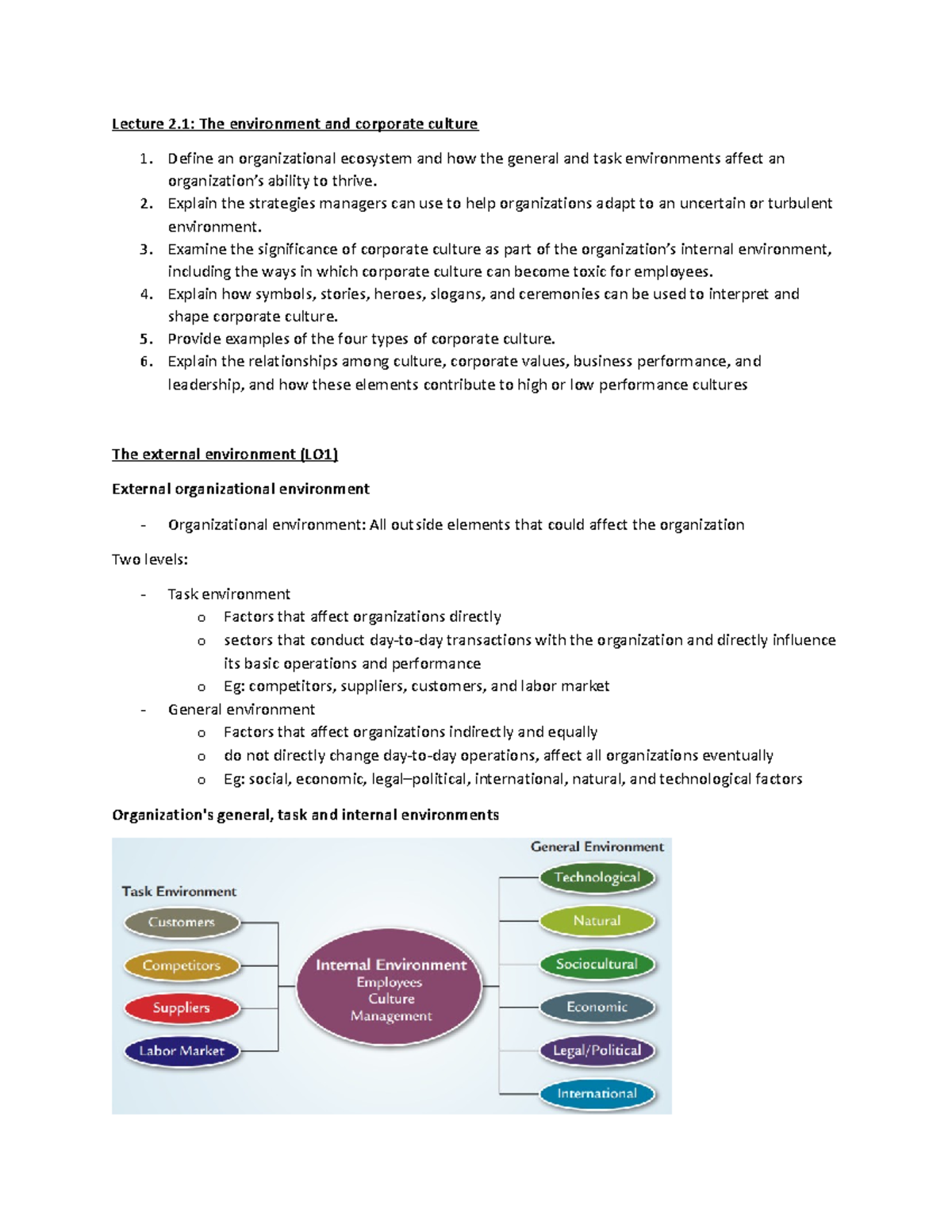 Lecture 2- The environment and corporate culture; managing in a global ...