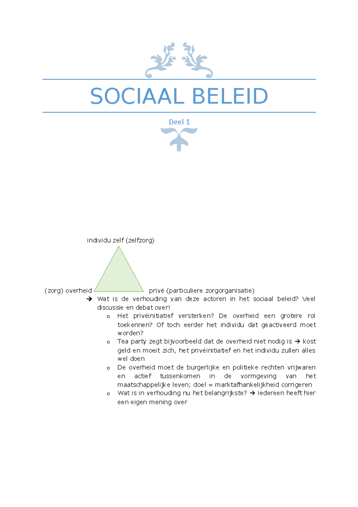 Samenvatting - Sociaal Beleid - SOCIAAL BELEID Deel 1 Individu Zelf ...