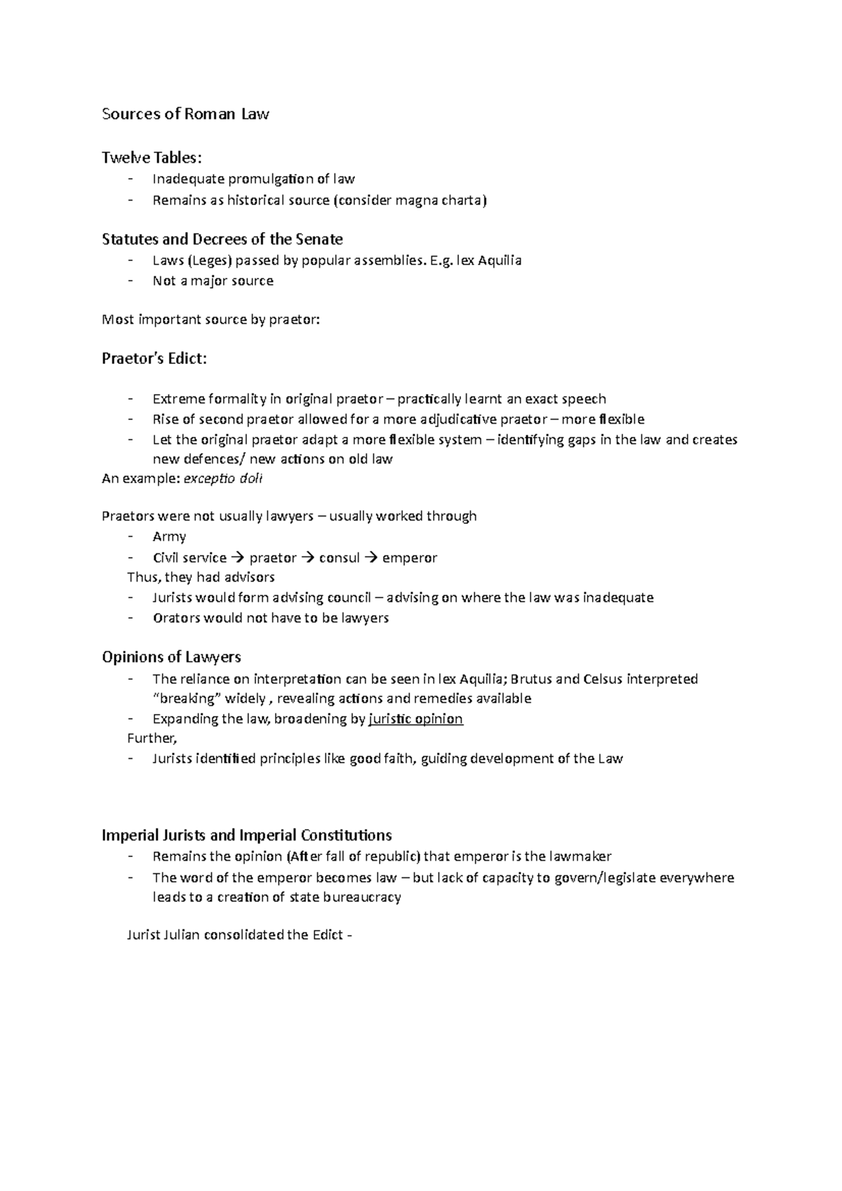Sources of Roman Law - Lecture notes 28-31 - Sources of Roman Law ...