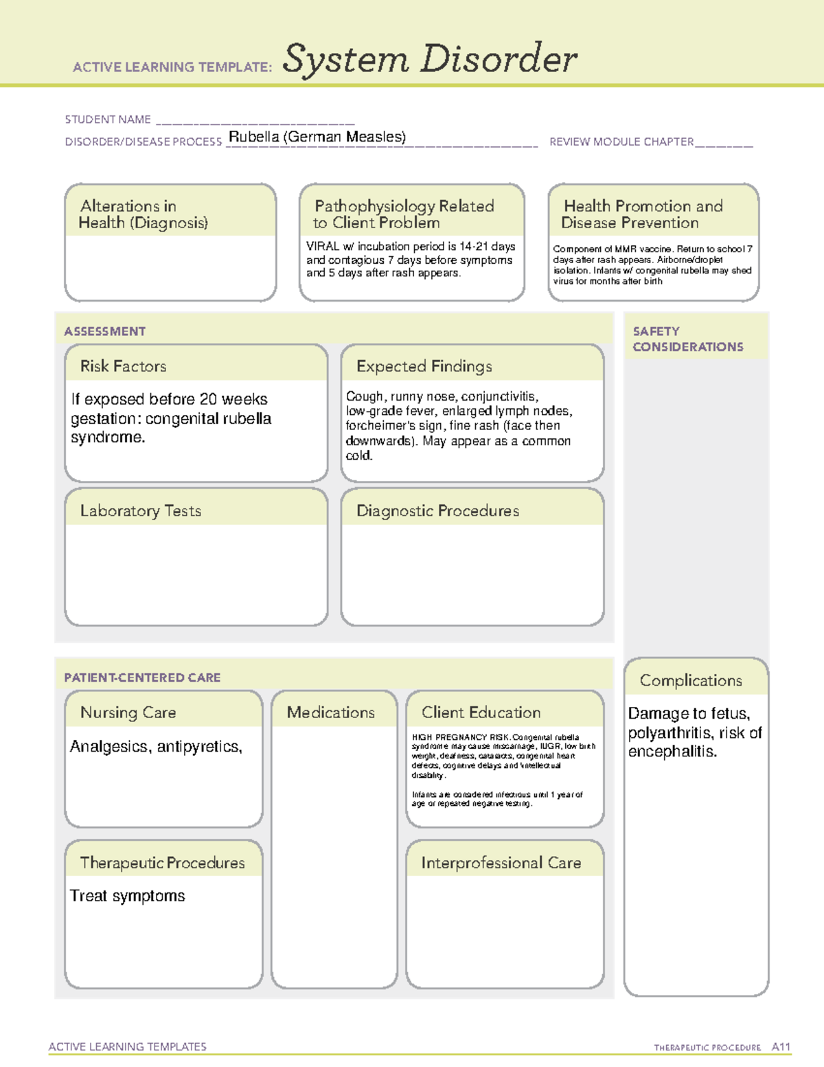 Rubella disorder ACTIVE LEARNING TEMPLATES THERAPEUTIC PROCEDURE A