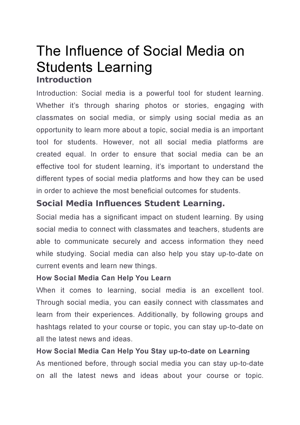 the influence of media on students essay