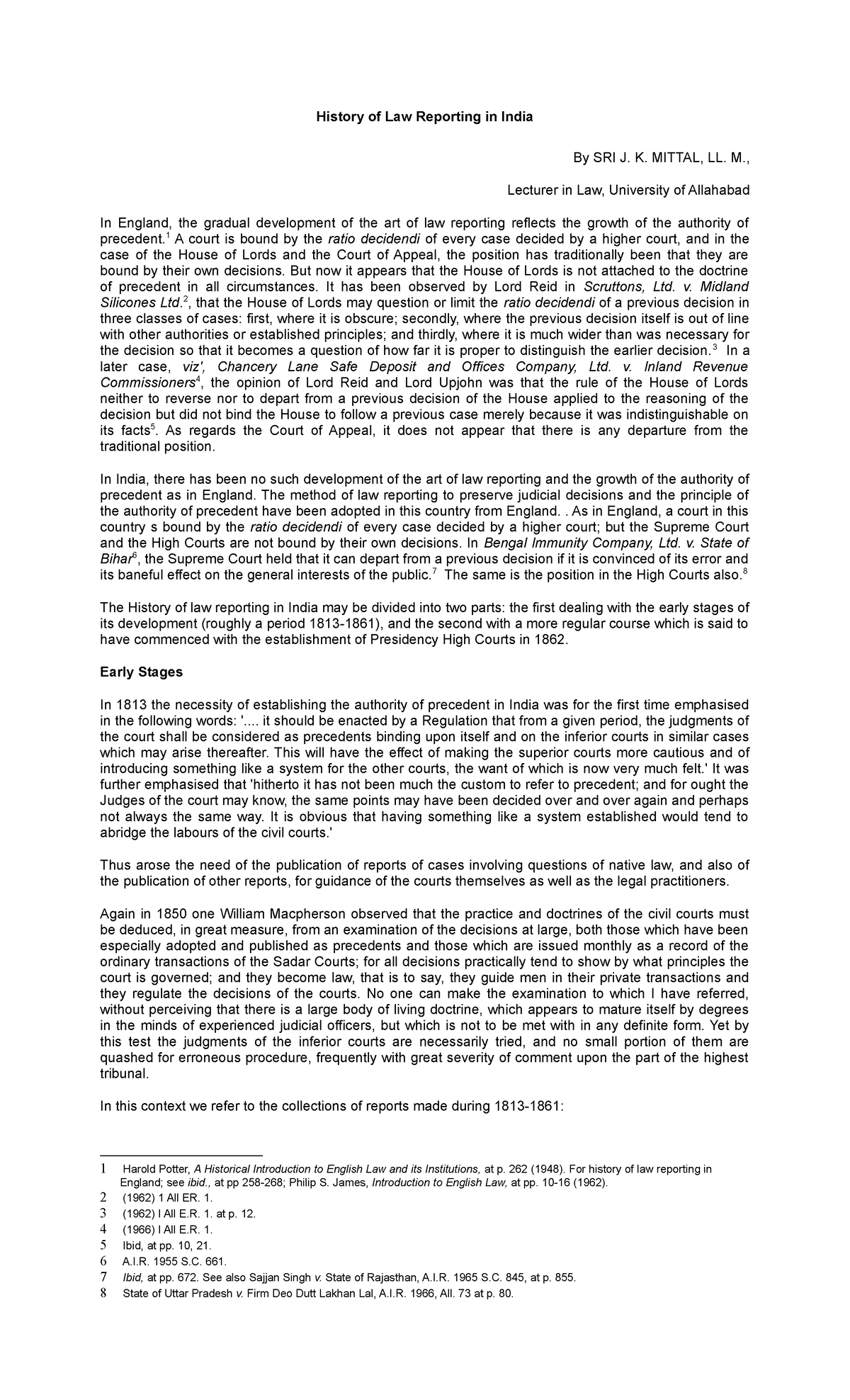 History Of Law Reporting In India JKMittal History Of Law Reporting 