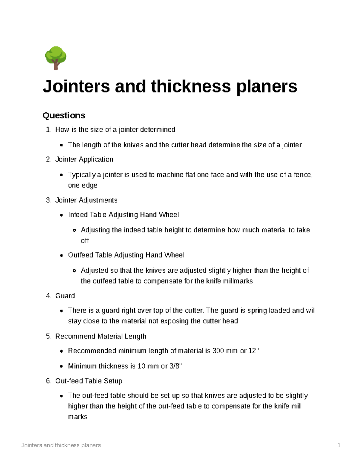 Jointers and thickness planers How is the size of a jointer
