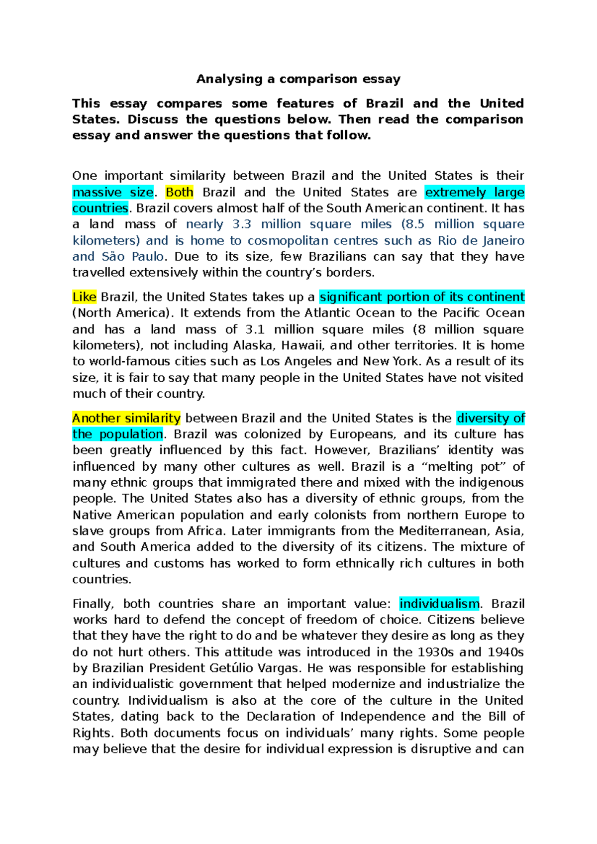 Analyzing a comparison essay - Analysing a comparison essay This essay ...
