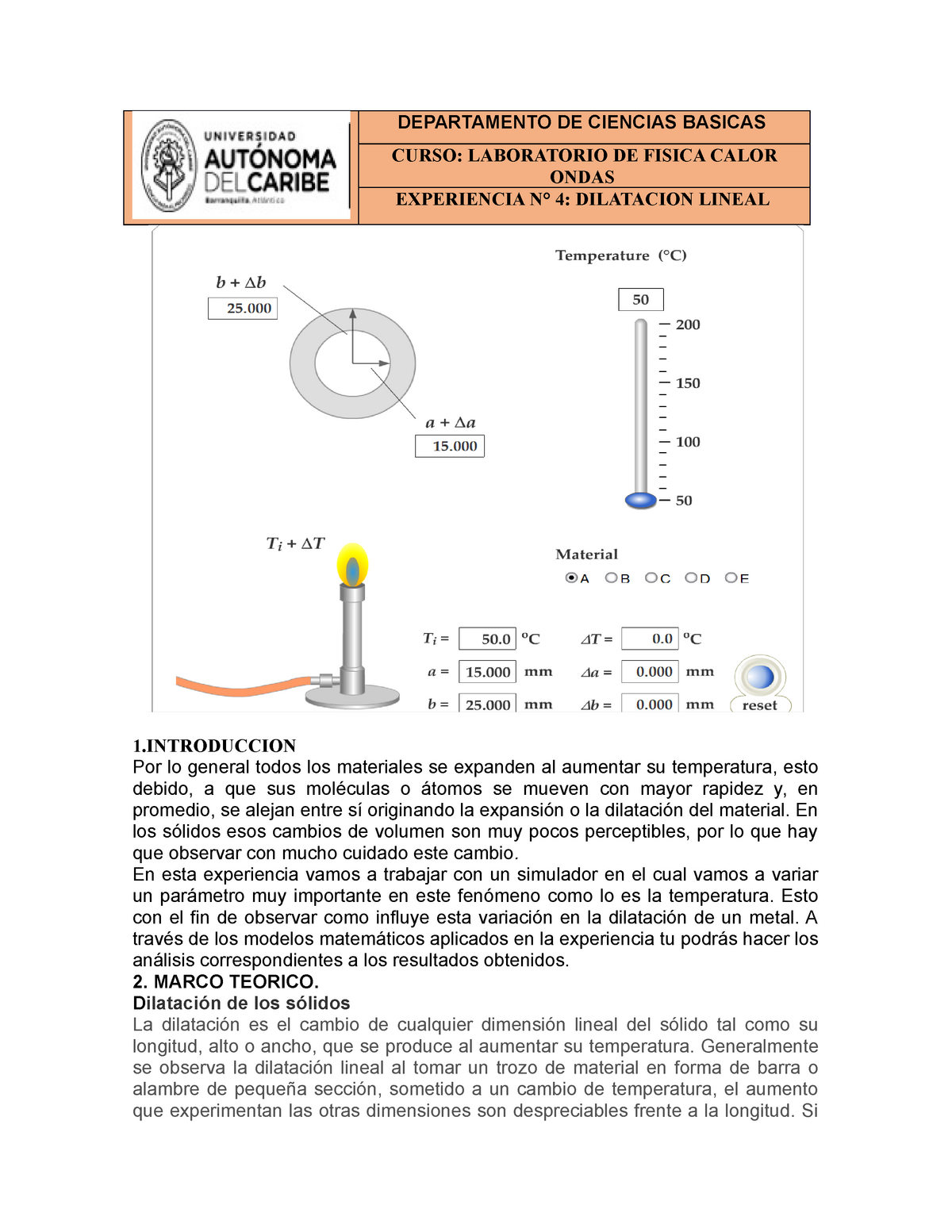 Dilatación Lineal Virtual - DEPARTAMENTO DE CIENCIAS BASICAS CURSO ...