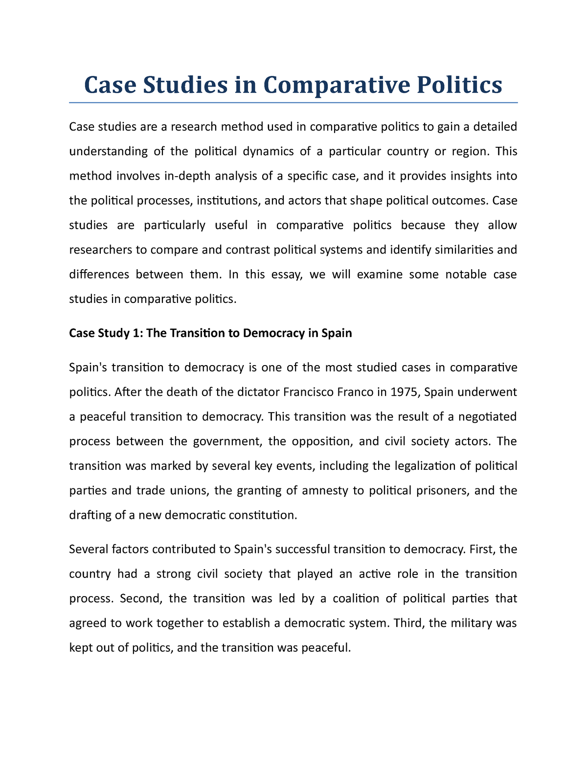 comparative politics case study