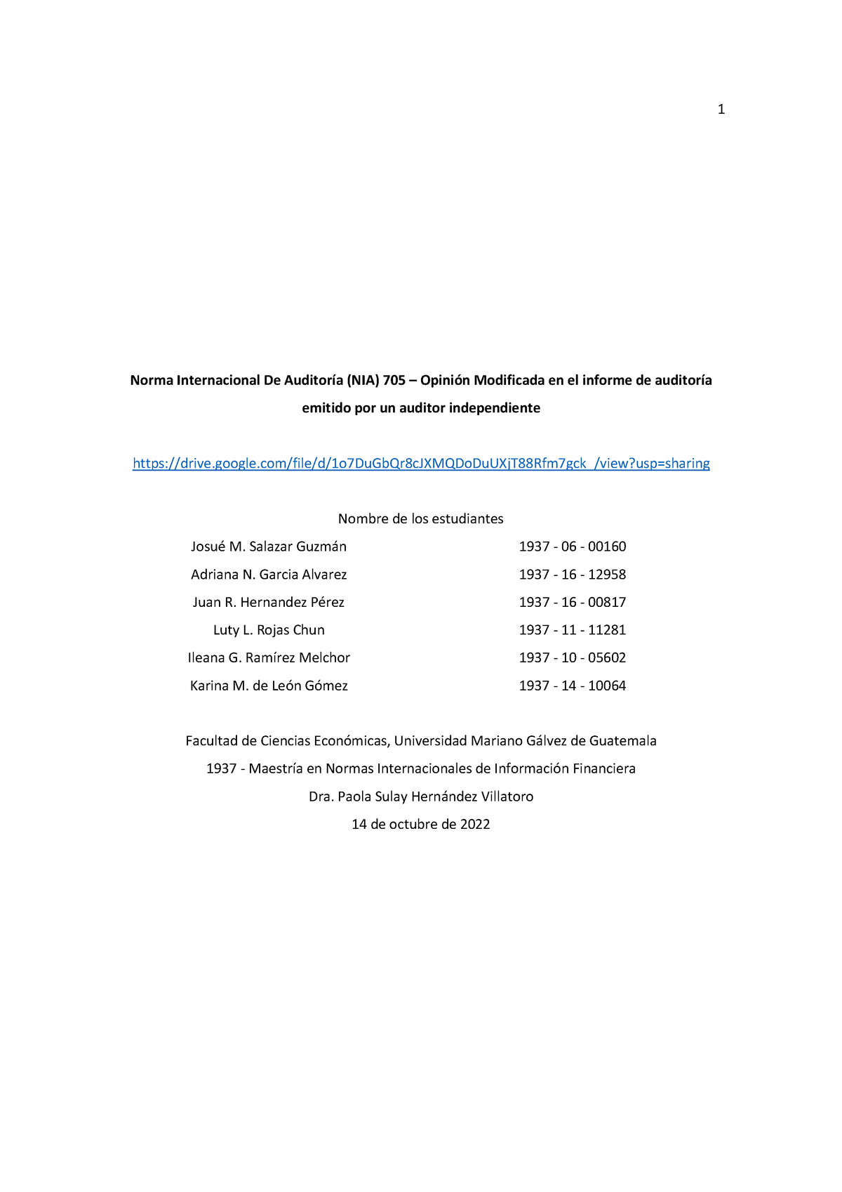 Trabajo Teorico Nia 705 Norma Internacional De Auditoría Nia 705