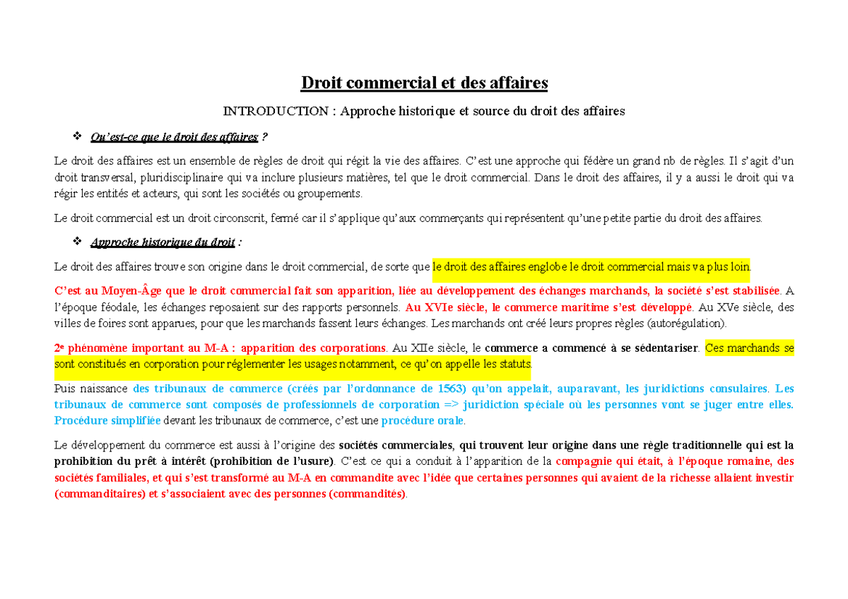 Droit commercial et des affaires - Fiches - Droit commercial et des