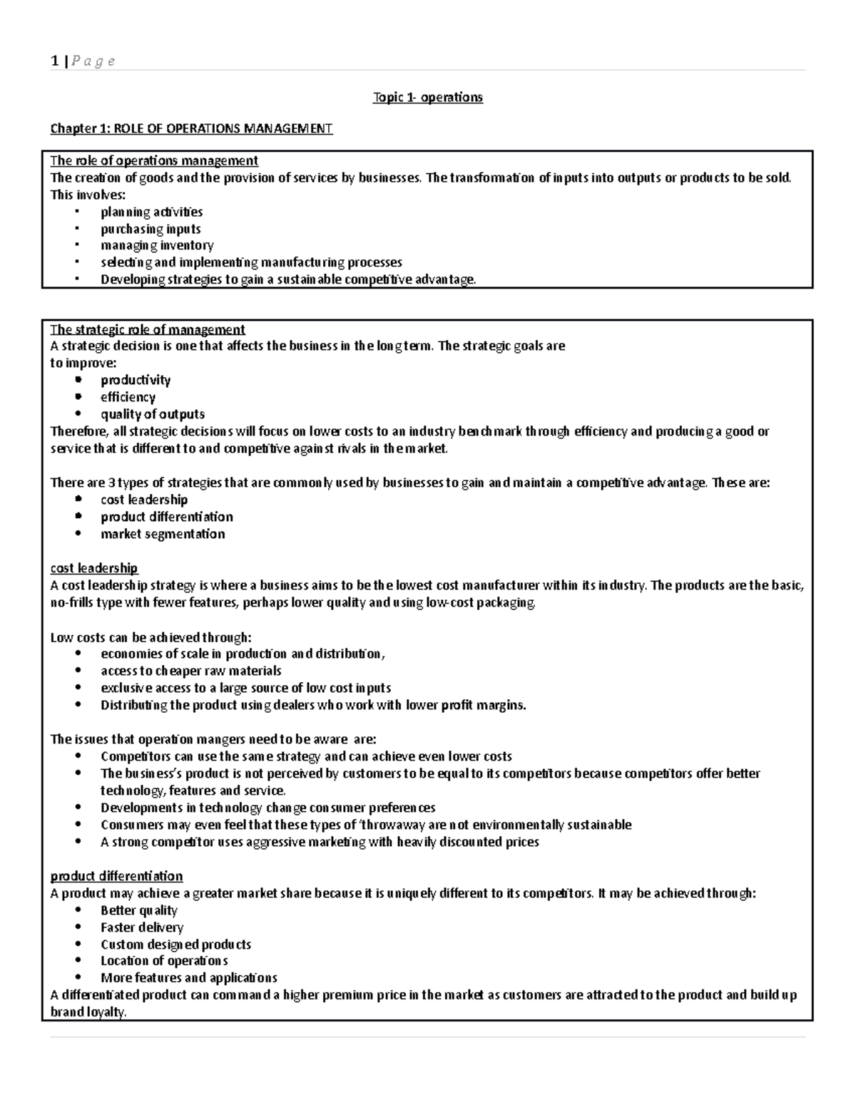 Business Studies Notes - Operations - 1|Page Topic 1- operations ...
