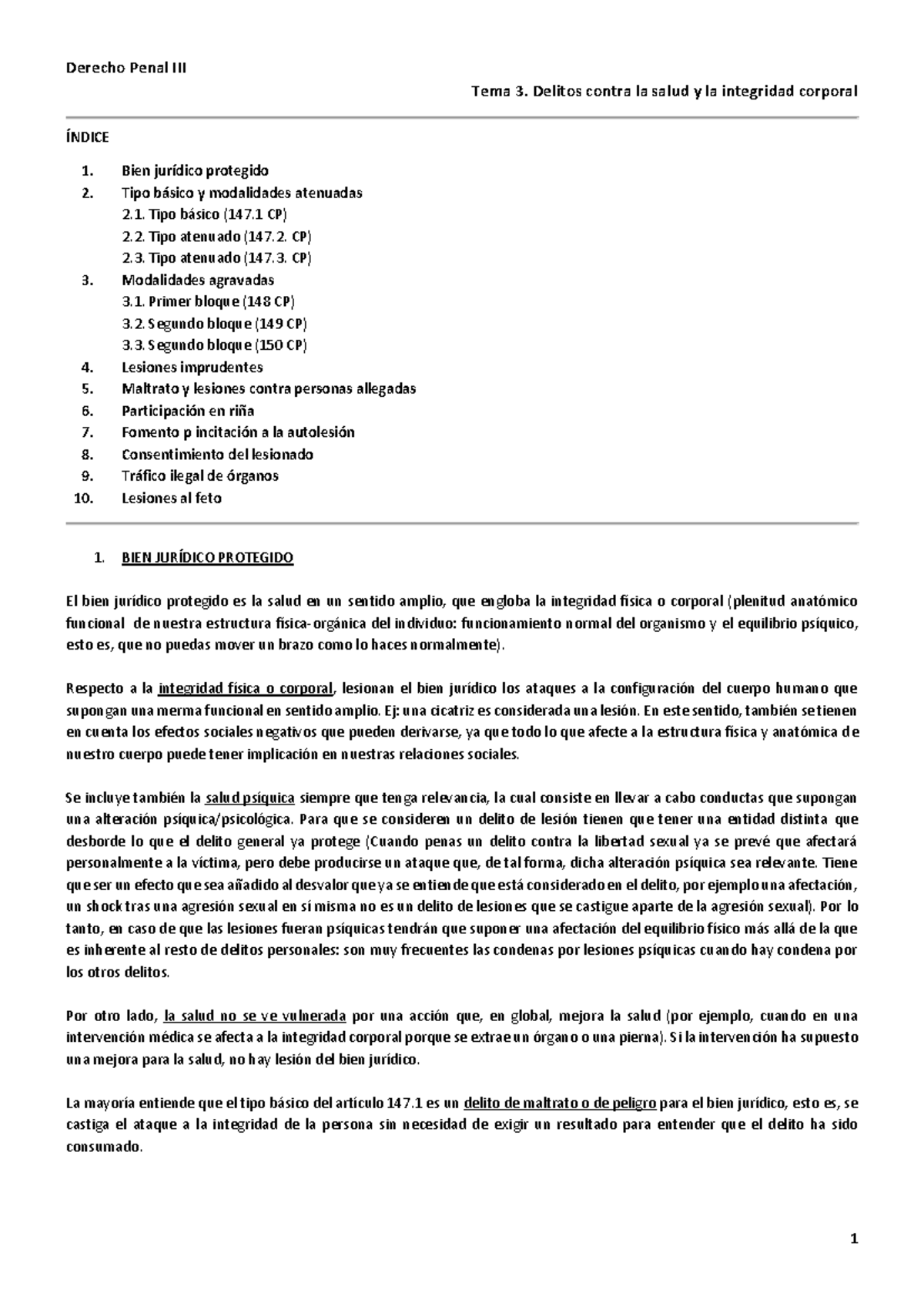 TEMA 3 - Delitos Contra LA Salud Y LA Integridad Corporal - Tema 3 ...