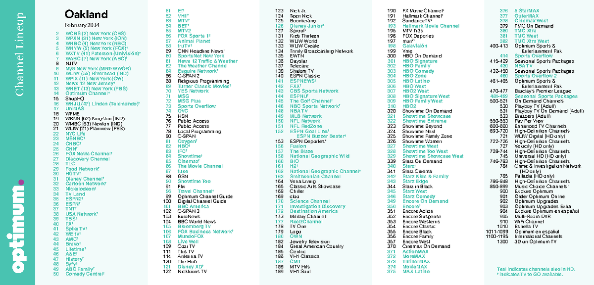 Optimum Channel Lineup Guide