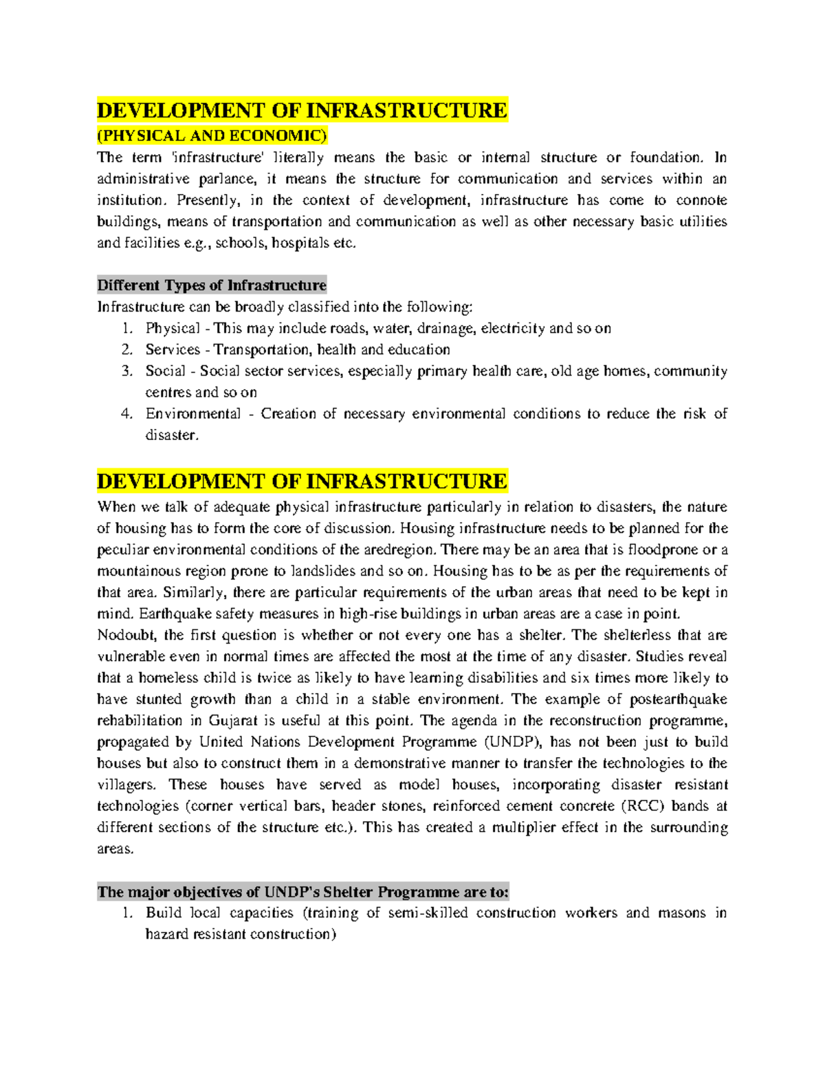 Unit 3 Disaster Management Development Of Infrastructure Physical