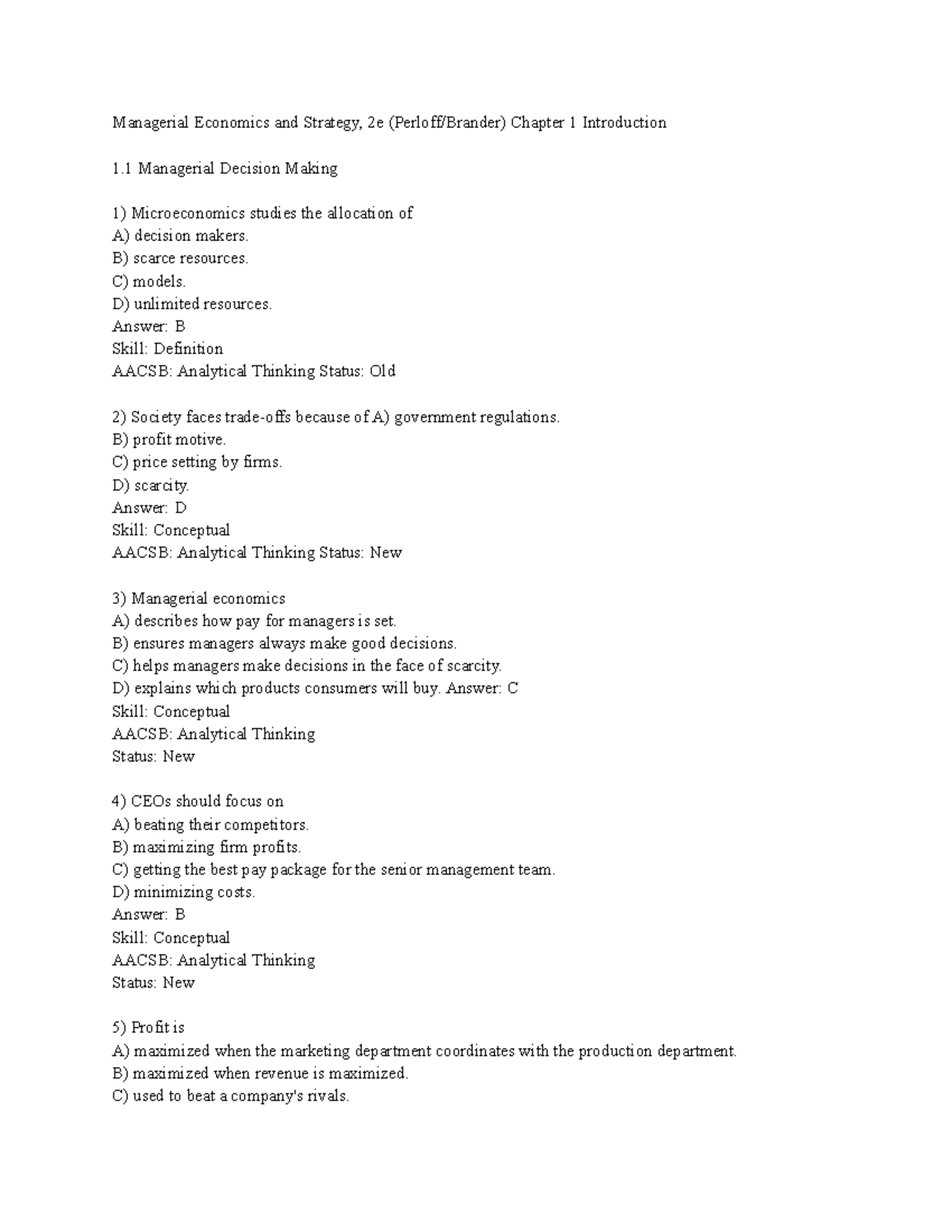 Microeconomics Chapter 1 All Quiz Questions And Answers - Managerial ...