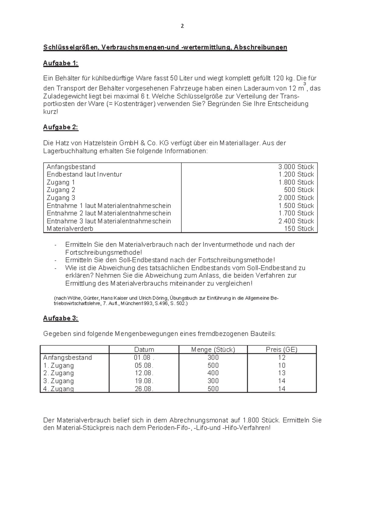 KLR Übung Teil 1 - 2 Schlüsselgrößen, Verbrauchsmengen-und ...
