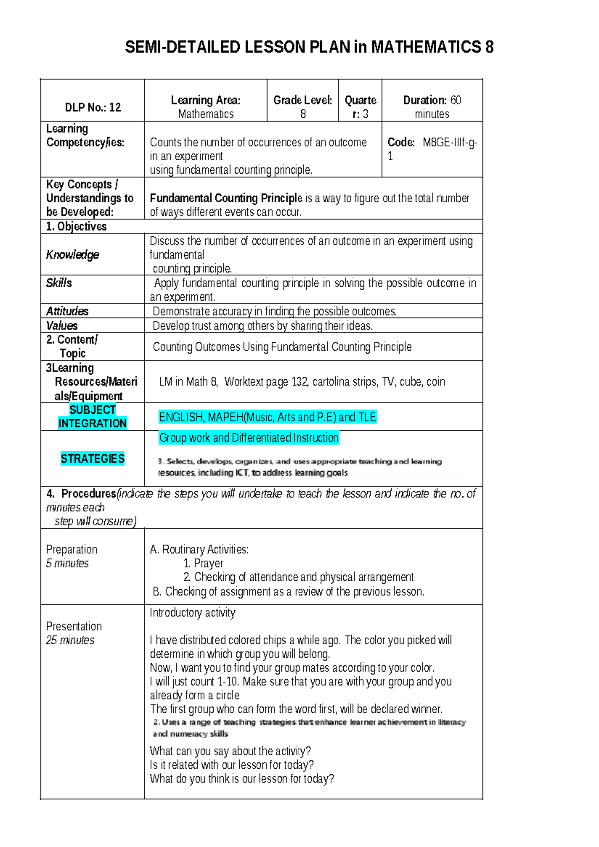 Dlp12 math8 final - DLP - SEMI-DETAILED LESSON PLAN in MATHEMATICS 8 ...