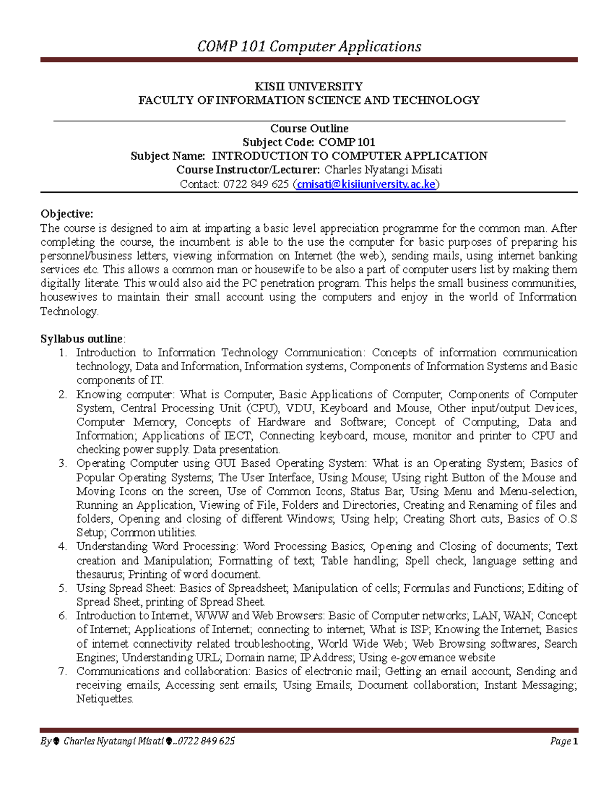 COMP 101 Notes Final-1-2 - KISII UNIVERSITY FACULTY OF INFORMATION ...