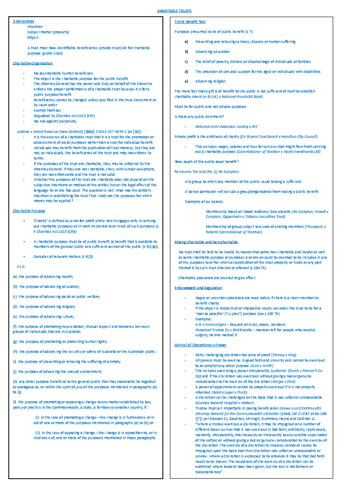 Exam Notes Charitable Trusts - CHARITABLE TRUSTS 3 Certainties ...