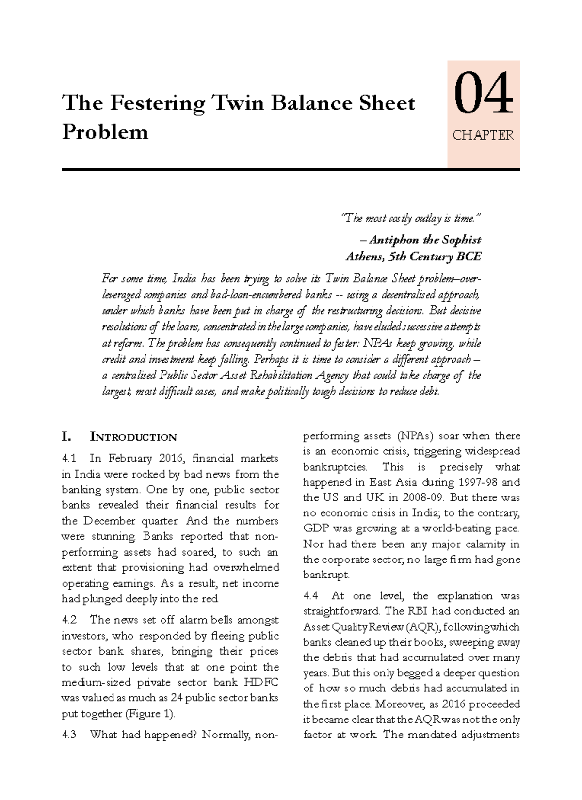 Twin Balance Sheet Reading for session 5 CHAPTER The