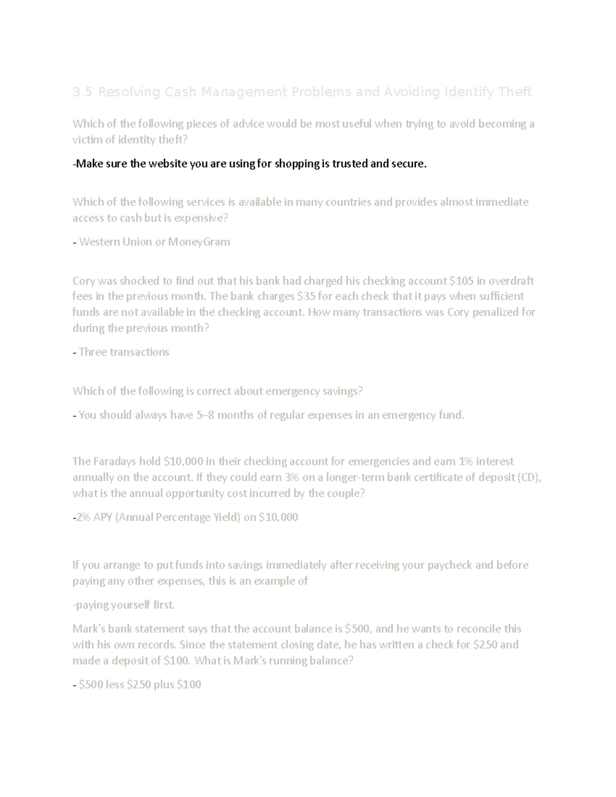 3.5 Resolving Cash Management Problems and Avoiding Identify Theft ...