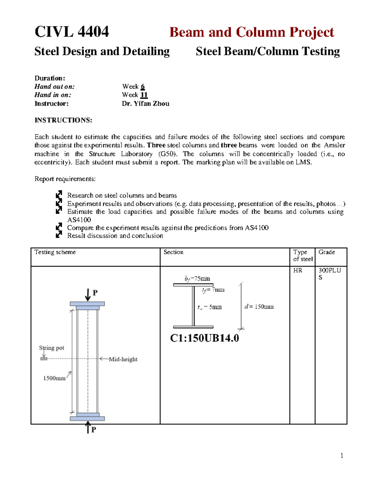 Column and beam project brief CIVL4404 2024 - CIVL 4404 Beam and Column ...