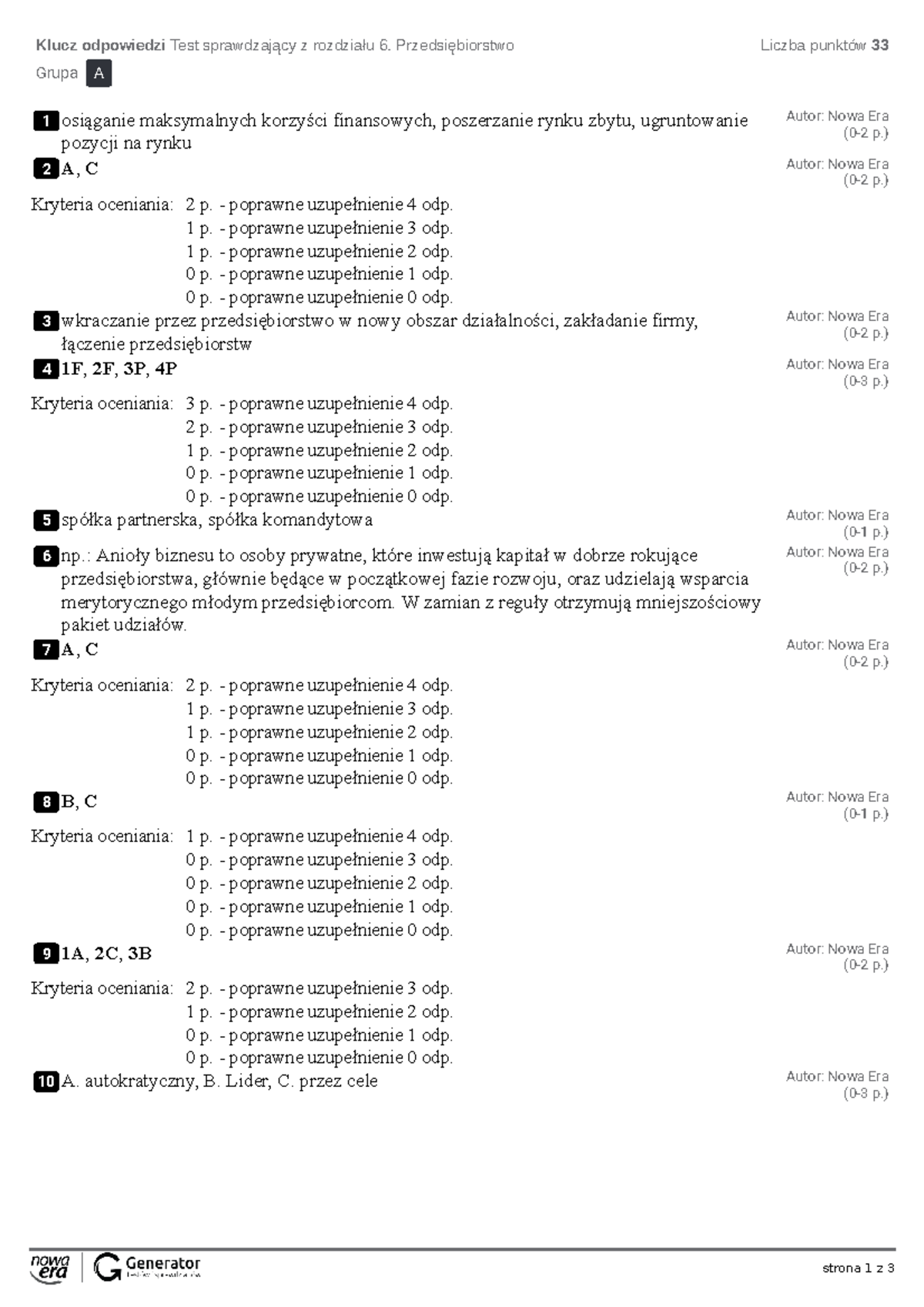 Przedsiębiorstwo Sprawdzian 1 Klucz Odpowiedzi www.studocu.com