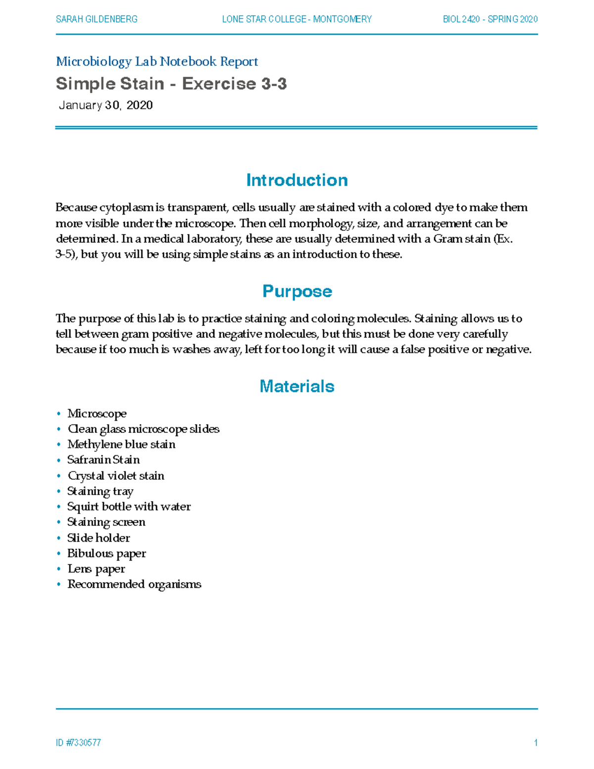 Complete Simple Stain Lab Microbiology Lab Notebook Report Simple