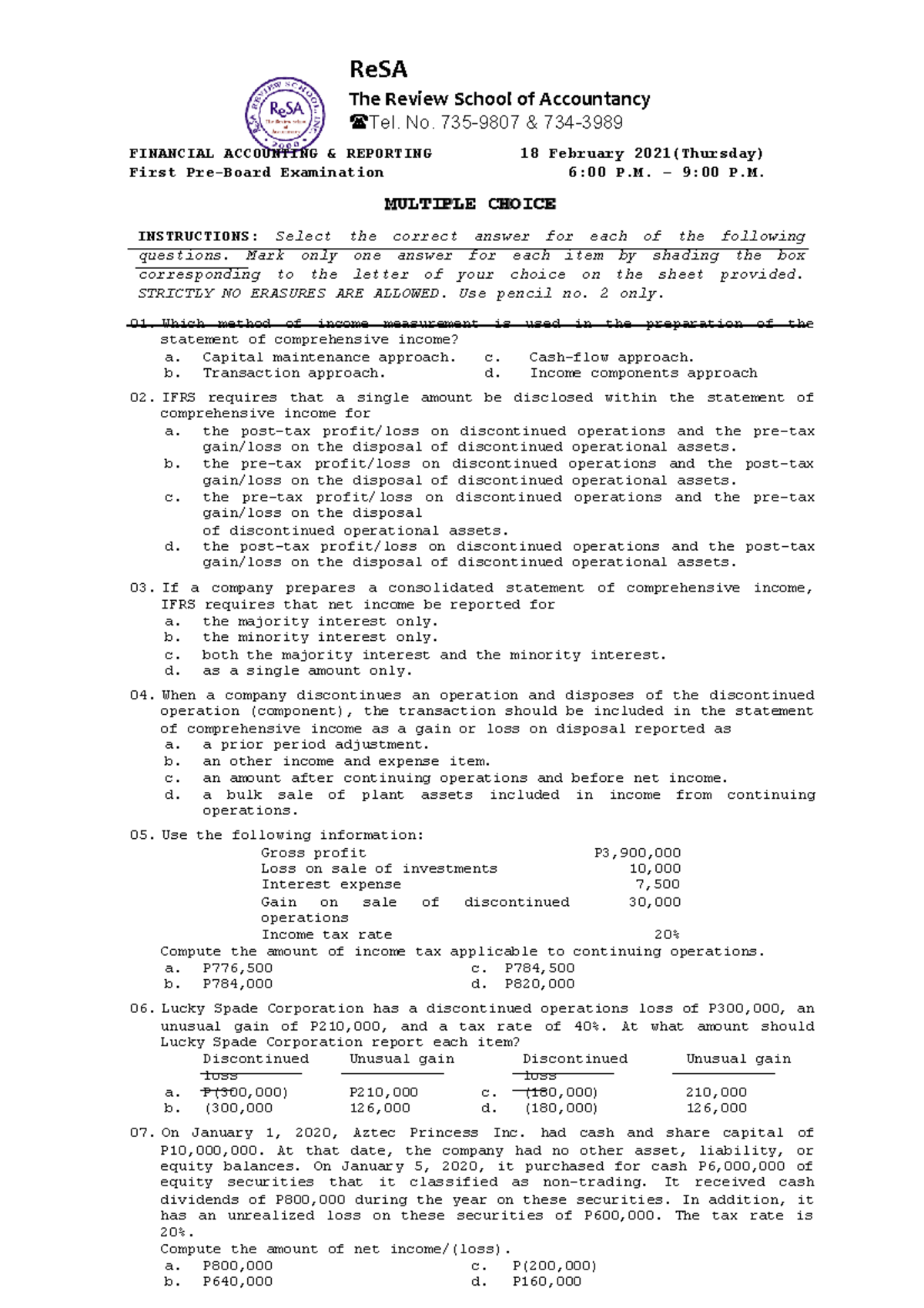 RESA [FAR] - Take time to practice - ReSA The Review School of ...