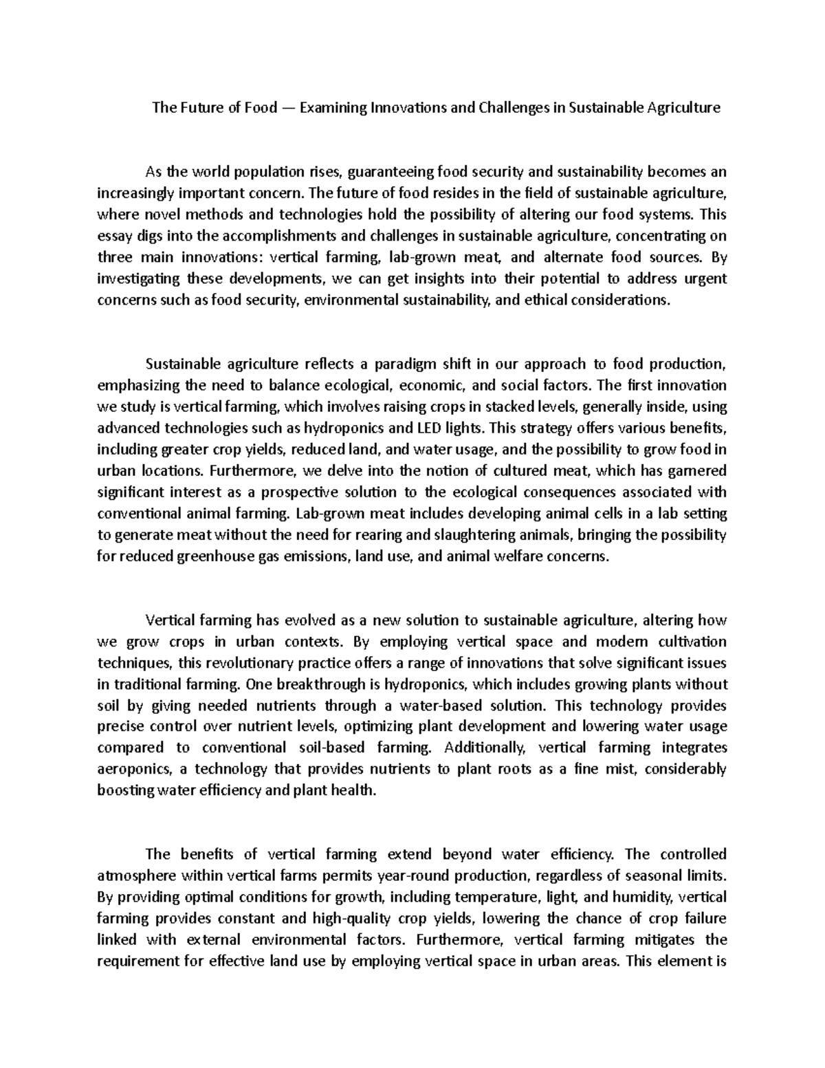 The Future of Food - Examining Innovations and Challenges in ...