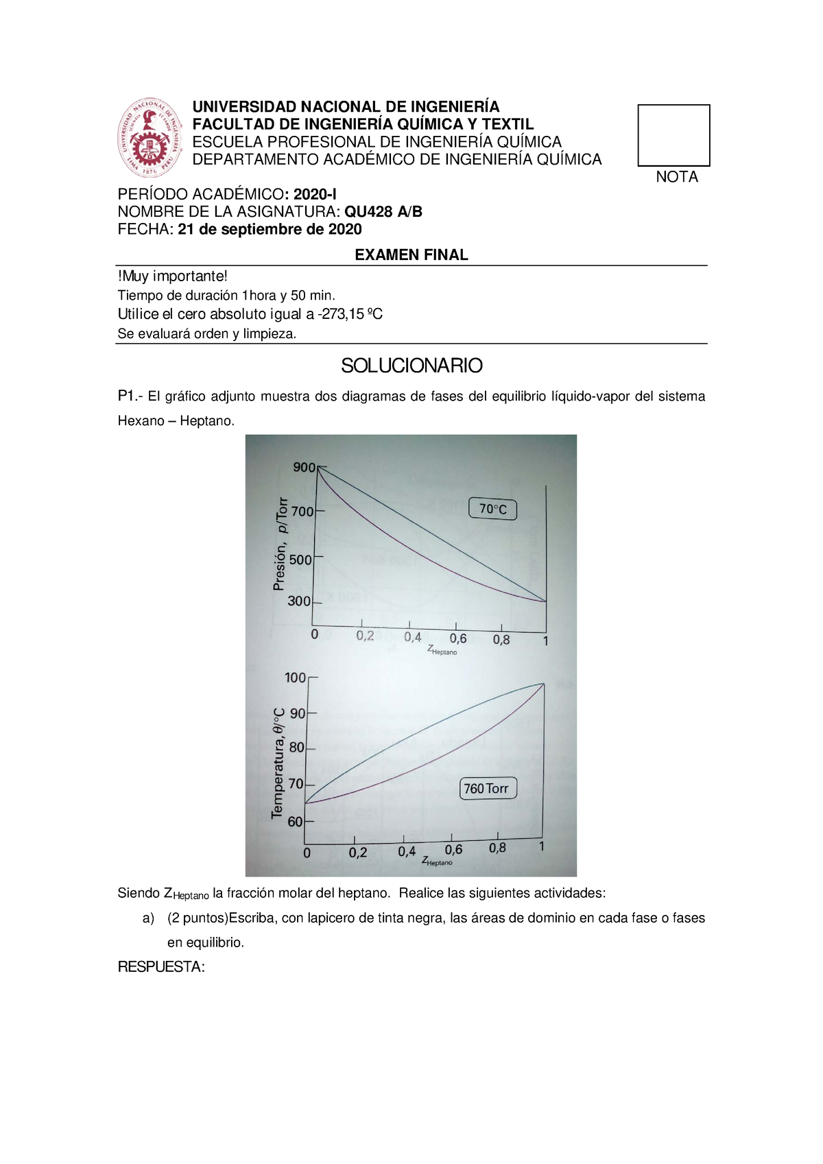 QU428 A Y B - Solucionario Examen Final 20-1 - UNIVERSIDAD NACIONAL DE ...