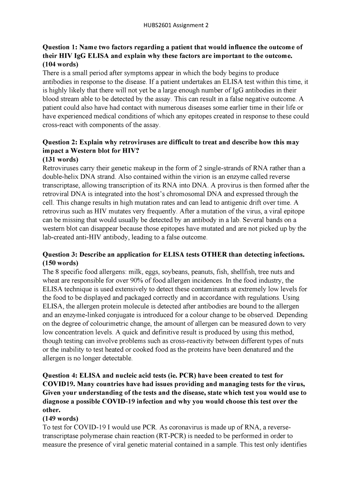 Virology / Immunology Assignment - HUBS2601 Assignment 2 Question 1 ...