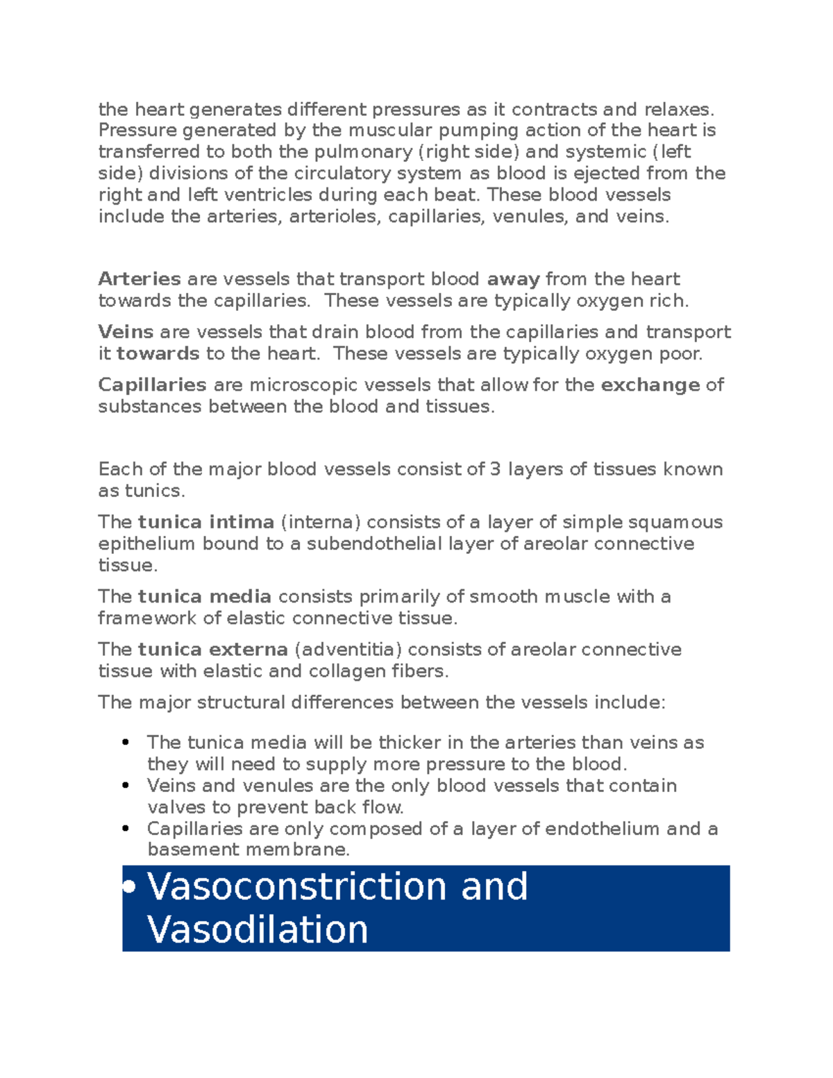 Blood vesseel notes - power point - the heart generates different ...