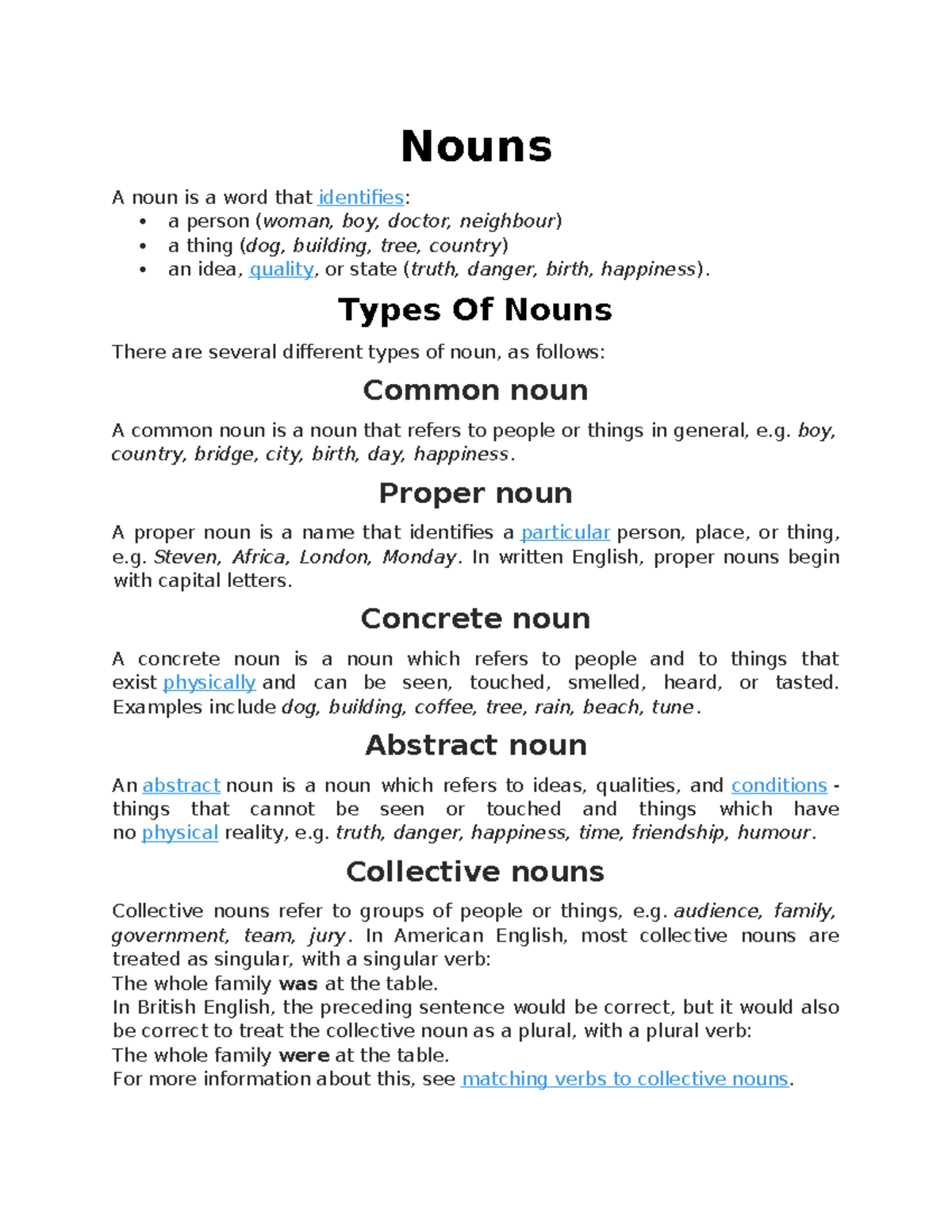 Grammar A-z - Summary English Studies - Nouns A Noun Is A Word That 