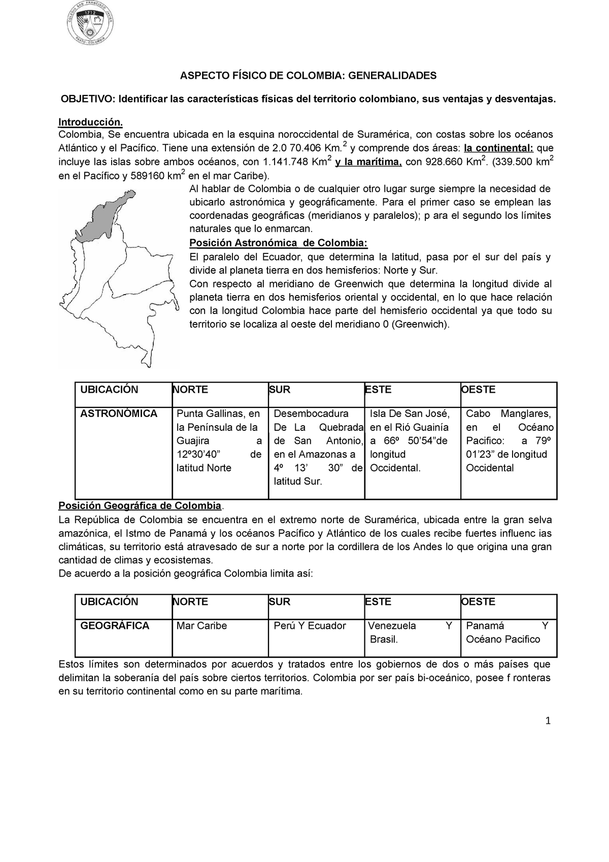 Aspecto Fisico De Colombia Generalidades Studocu