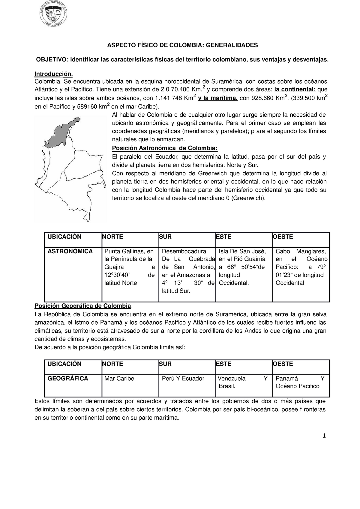 Aspecto F Sico De Colombia Generalidades Aspecto F Sico De Colombia Generalidades Objetivo